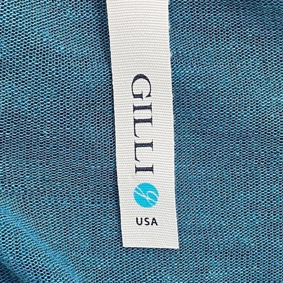 GILLIO Teal Blue Drapey Surplice Faux-Wrap Long Sleeve Blouse Small - Picture 9 of 12